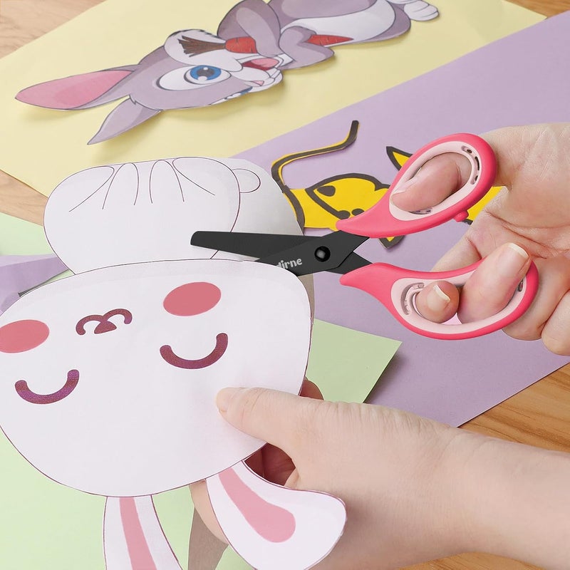 Asdirne Kids Scissors - Safety Children Scissors with Blunt Tip Stainless Steel Blades and Soft Grip, Great for Home and School, Pink, 13.5cm - Image 2